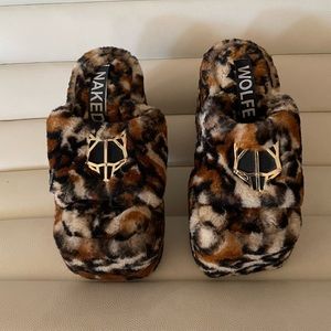 Naked Wolfe cheetah print platform slides